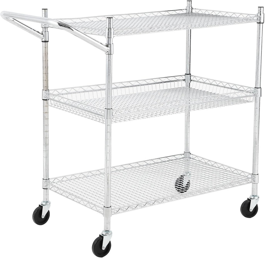 3 Tier Heavy Duty Utility Cart Rolling Metal Storage Trolley Silver