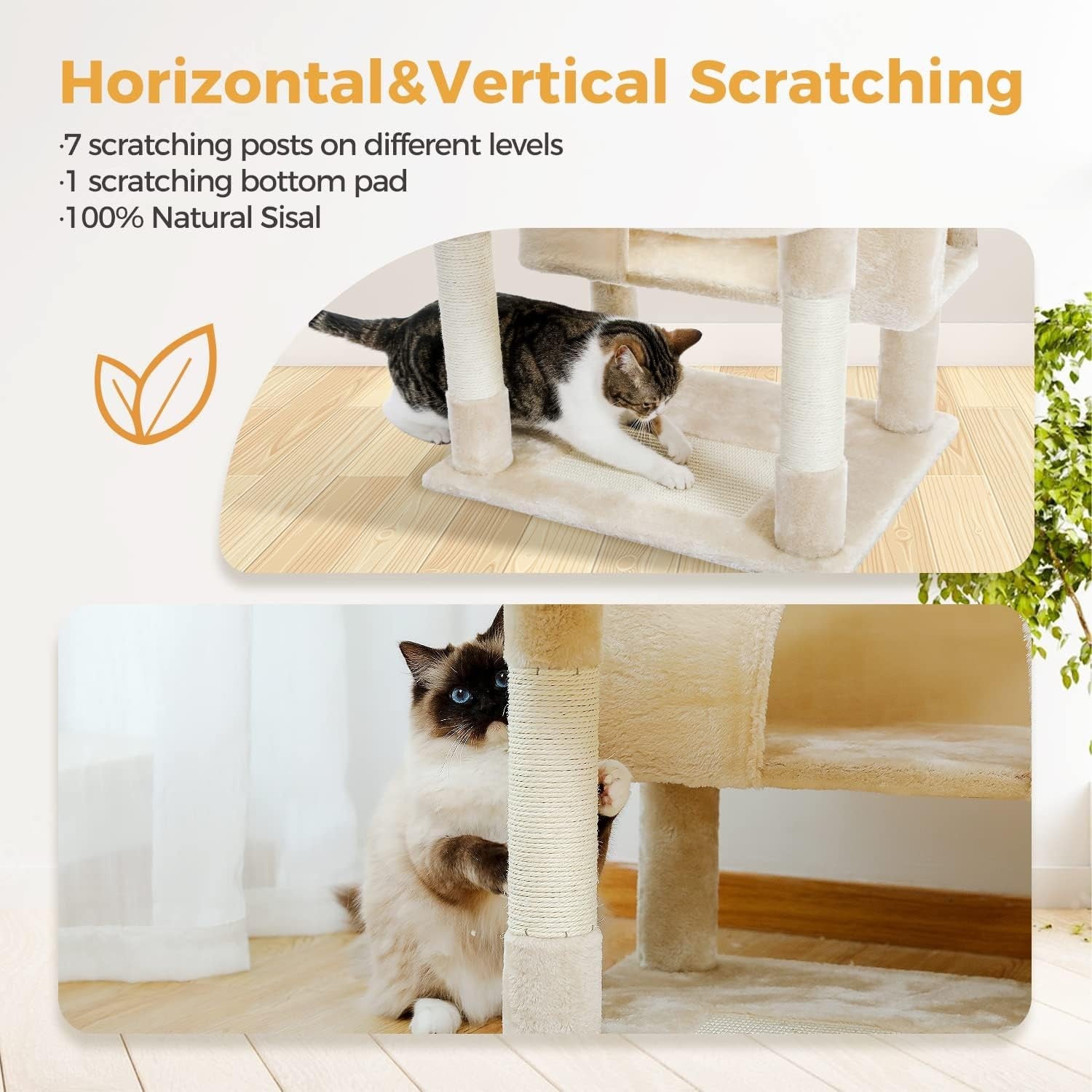 Large Cat Tree 184cm Extra Tall Multi Level Tower With Dual Condos & Perches