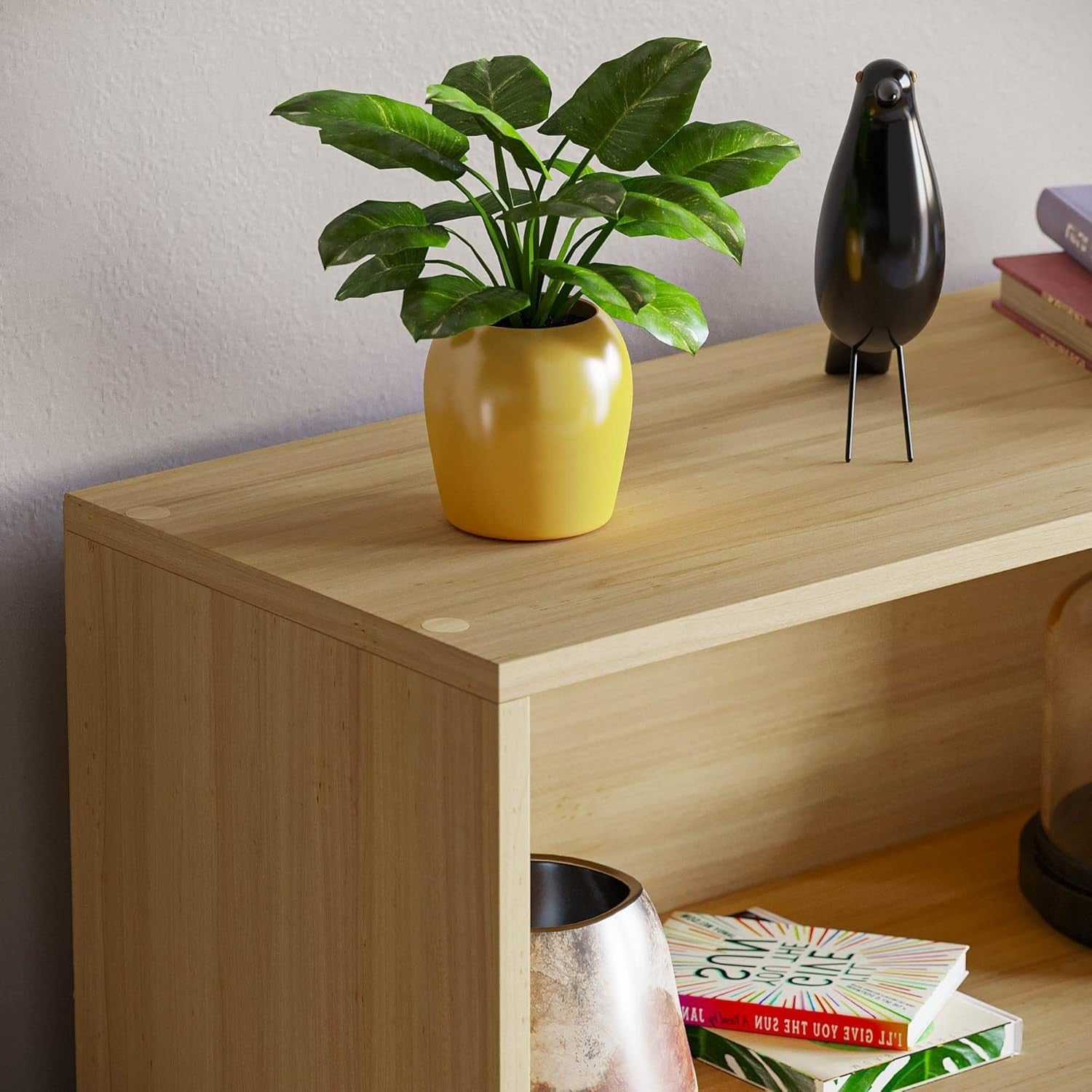 3 Tier Oak Wooden Bookcase Modern Storage Display Shelf for Living Room Low