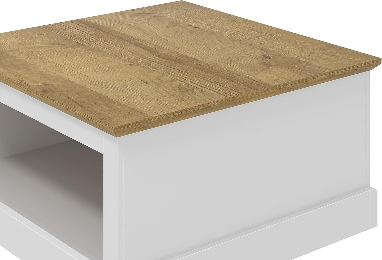 White Square Coffee Table with Storage – Modern 79x79cm Wood Cabinet