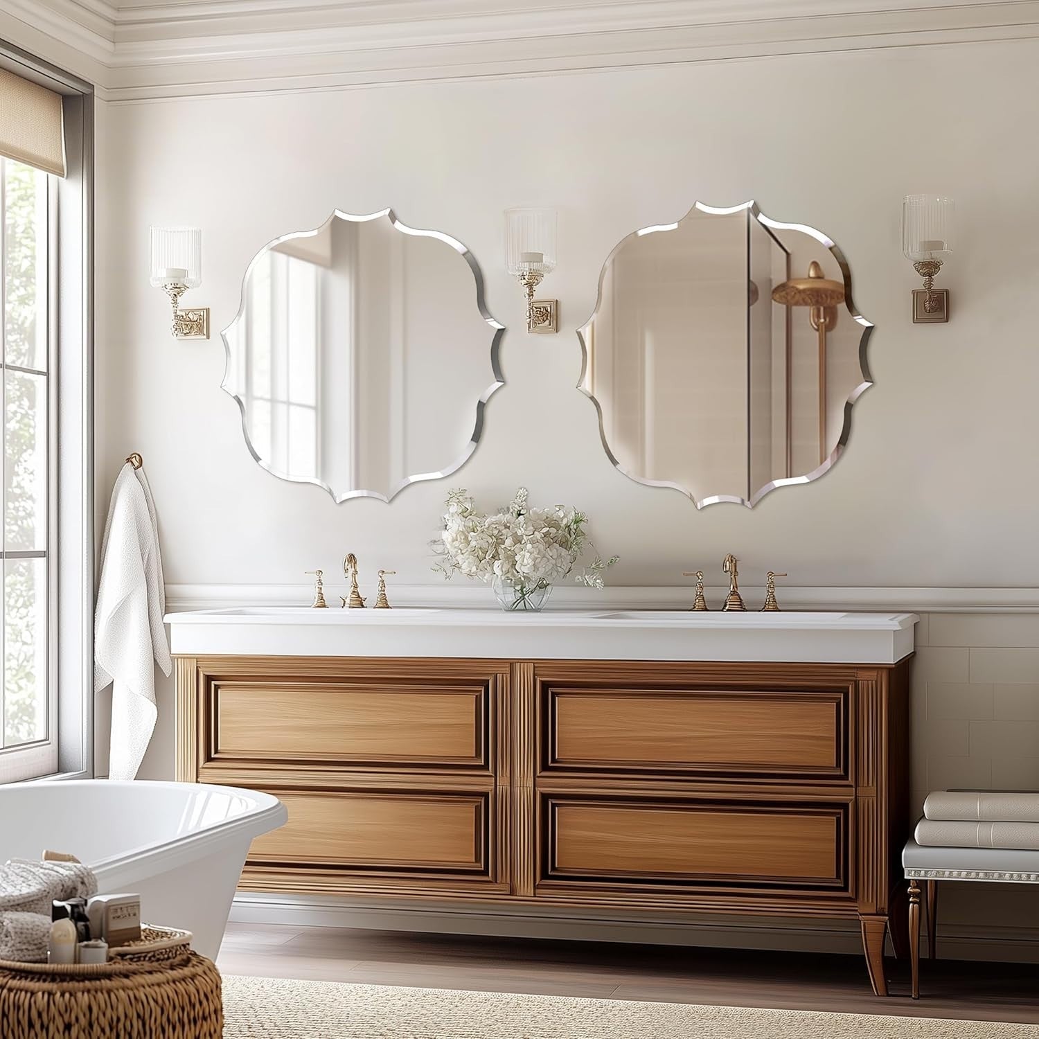 Irregular Wall Mirror 80x80cm Frameless Curved Glass for Bathroom Hallway