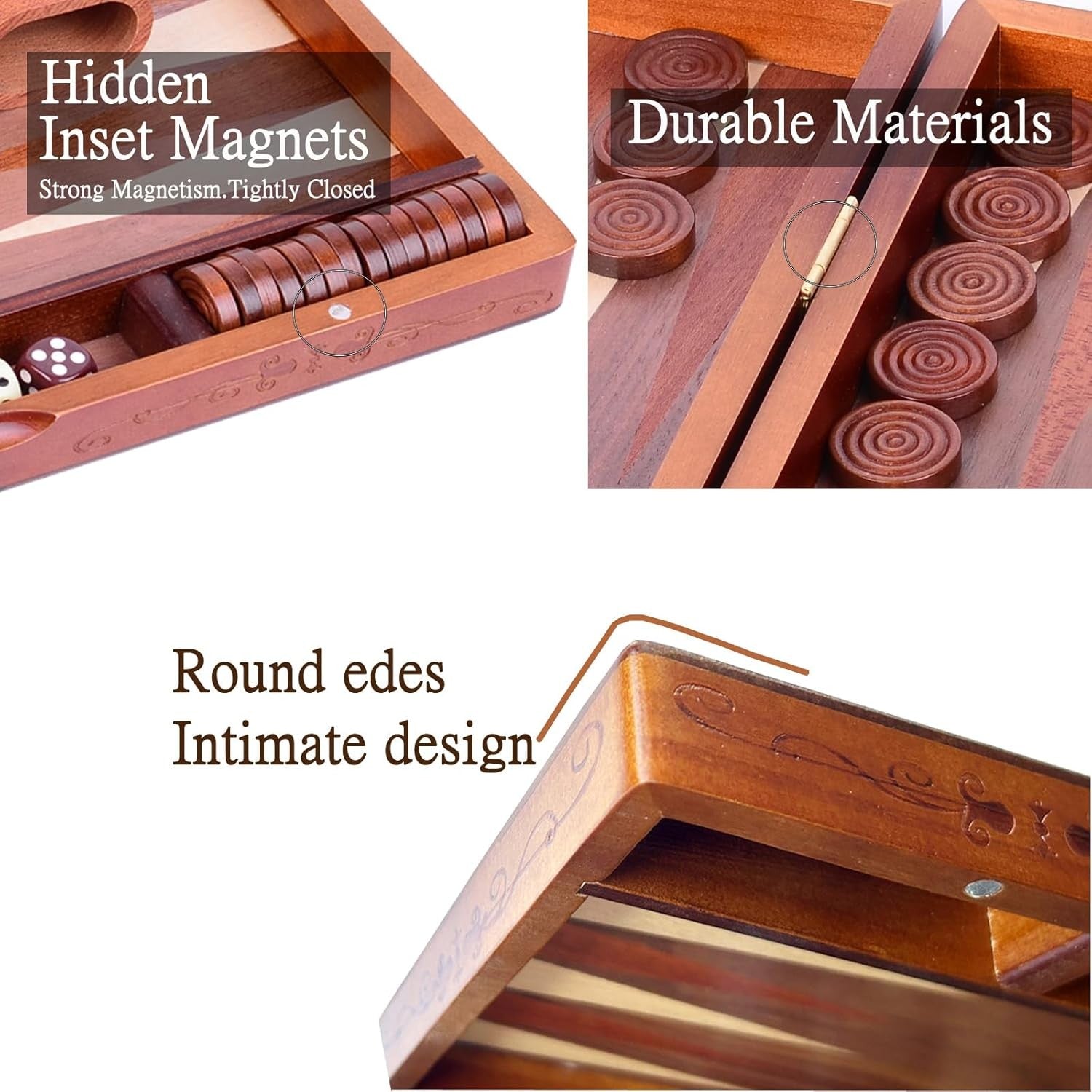 Large Wooden Backgammon Set 15.7” Folding Board Classic Strategy Game