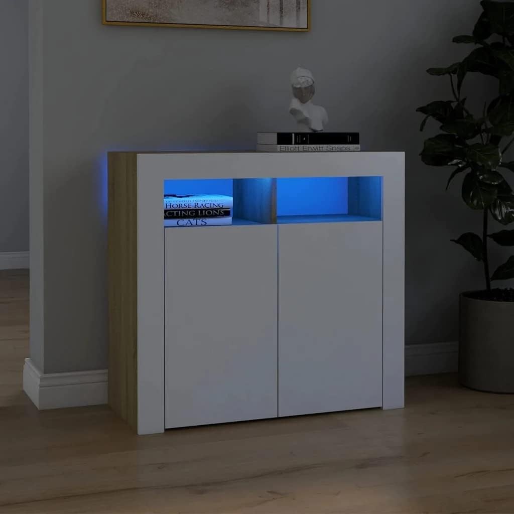 Concrete Grey LED Sideboard Cabinet Cupboard Storage Unit 80cm Modern Home