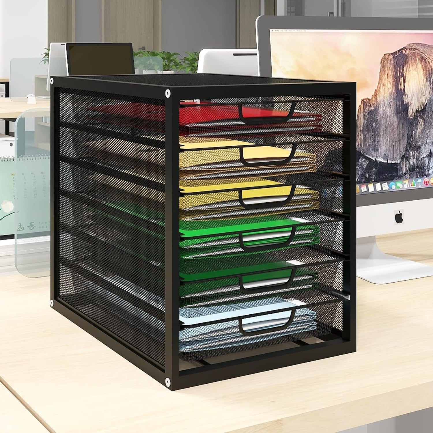6-Drawer Desktop Paper Tray Organiser Metal File Storage Office Home