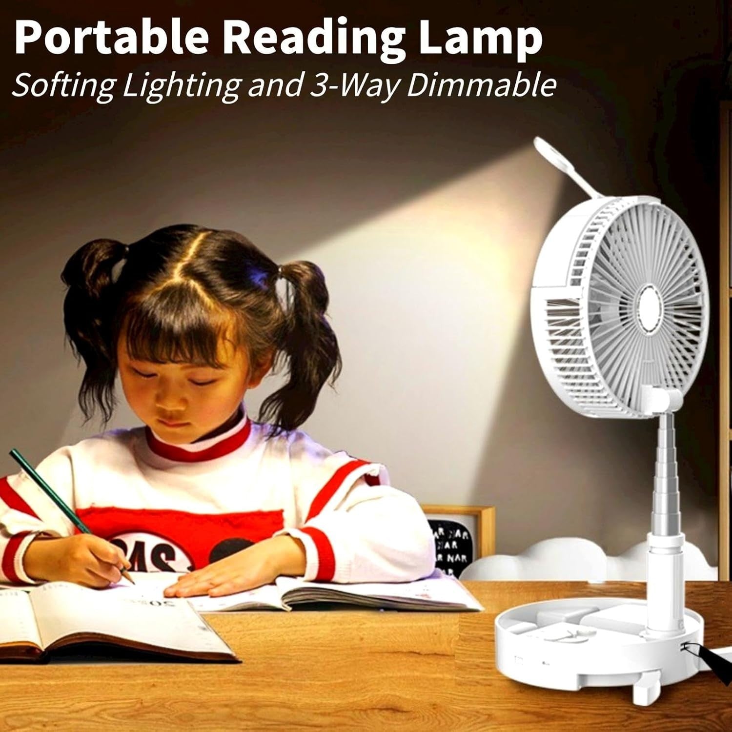 Collapsible Rechargeable Fan – 4-Speed Folding Desk Fan w/ Remote & Night Light