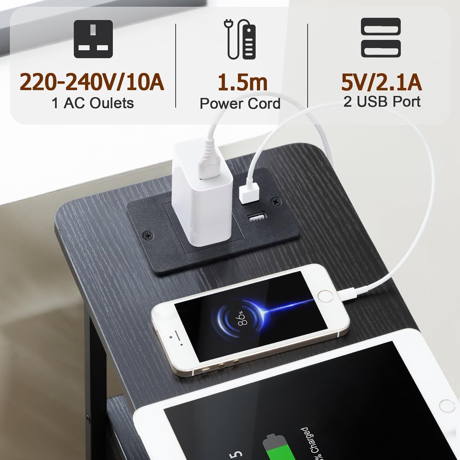 Slim LED Bedside Tables Set of 2 with USB Charging, 3 Drawers & Storage Shelf