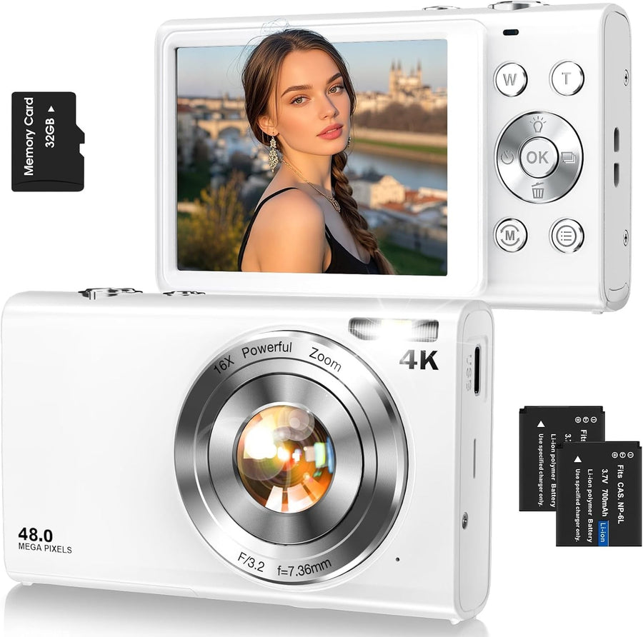 4K 48MP Digital Camera Autofocus Zoom Camera w 32GB & Batteries