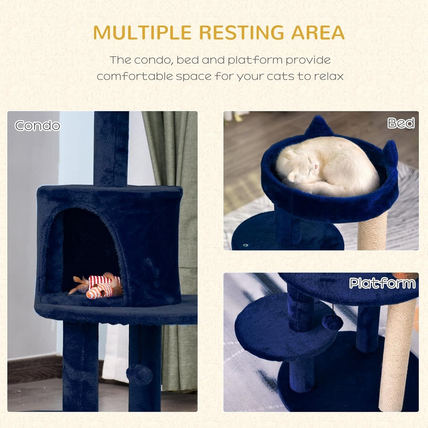 Blue Cat Tree Tower 104cm Condo Scratching Post Plush Perches Hanging Toy