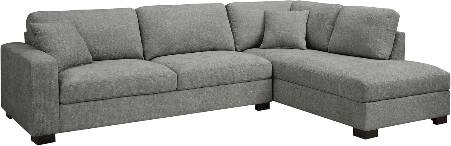 L-Shape Large Corner Sofa 5 Seater Grey Chenille Right Hand Facing