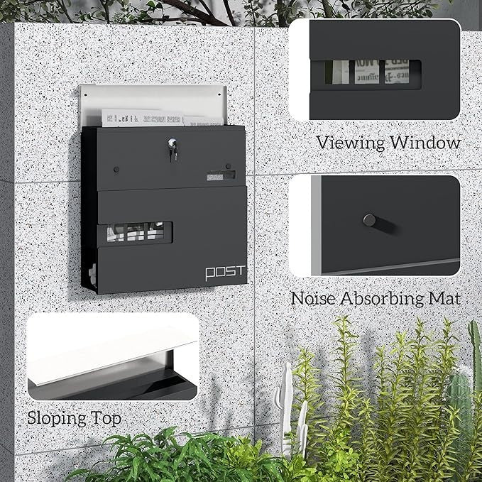 Lockable Wall Mounted Mailbox Outdoor Post Box | Rustproof Steel | A4 Size