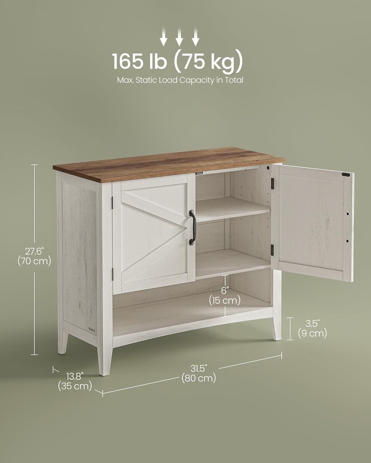 Rustic White 3-Tier Shoe Cabinet with Adjustable Shelf & Sturdy Legs 80x35x70.5c