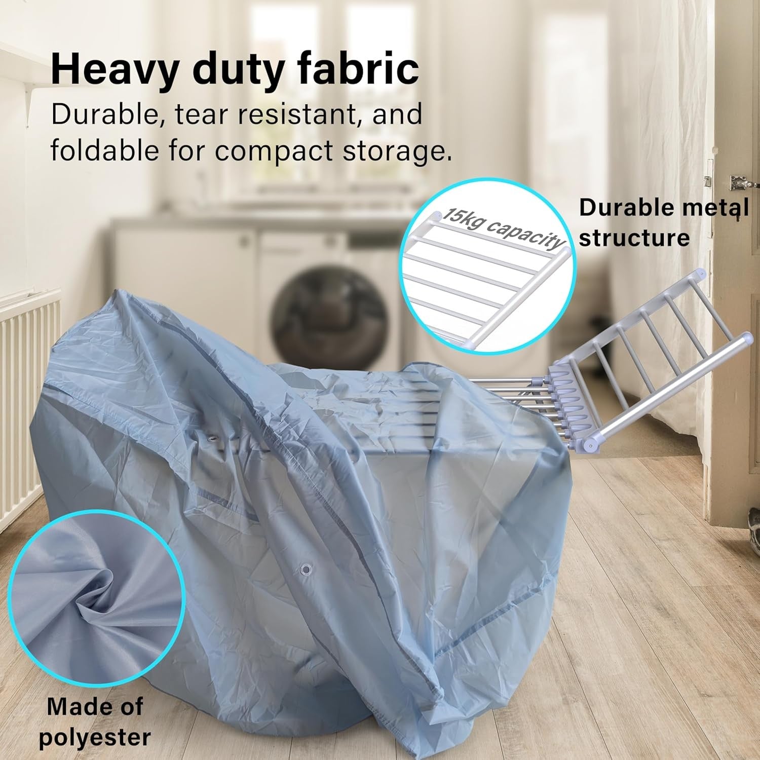 Heated Clothes Airer with Cover Electric Folding Winged Dryer 14m Indoor Rack