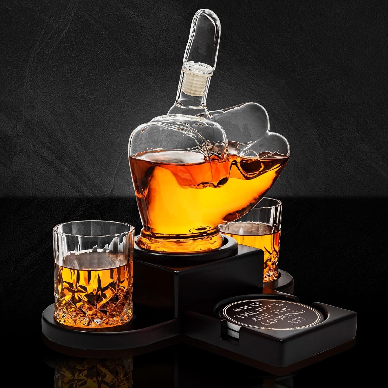 Middle Finger Whiskey Decanter Set with Stand & Glasses – Funny Novelty Gift