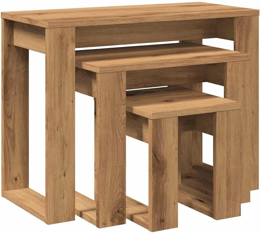 Artisan Oak Nesting Coffee Table End Side Wheel Wood Living Room Set