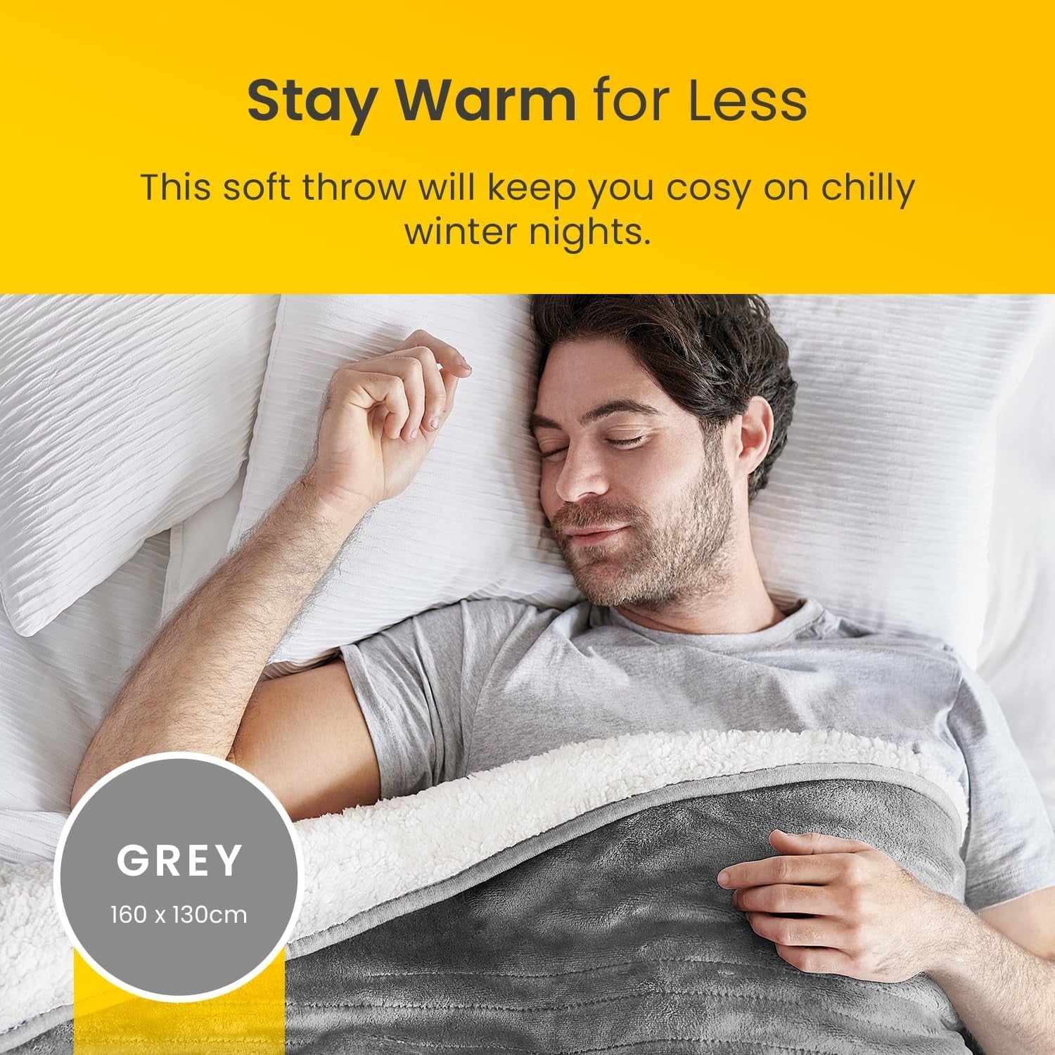 Electric Heated Throw Blanket 160x130cm Sherpa Fleece 10 Heat Timer