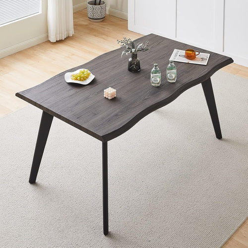 140cm Rustic Brown  Effect Dining Table Metal Legs 6 Seater Modern Kitchen Room