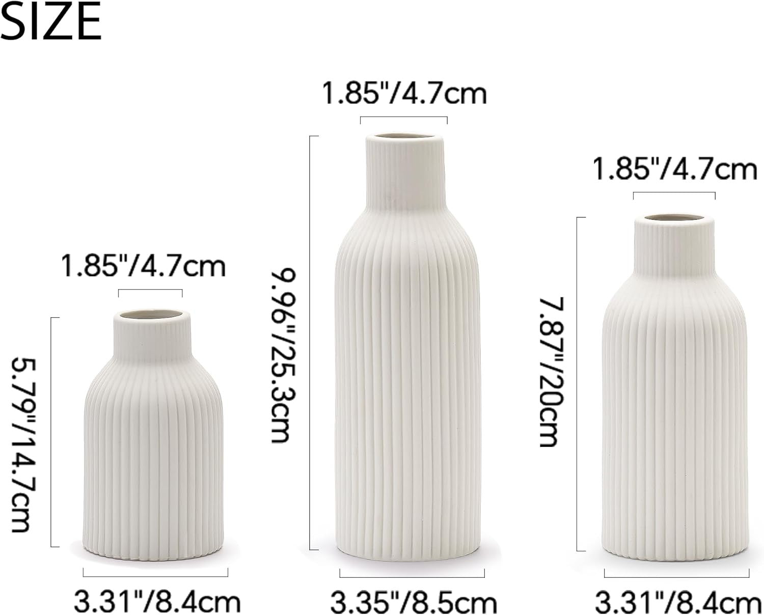 Ceramic Vase Set of 3 White Ribbed Flower Vases Modern Boho Decor