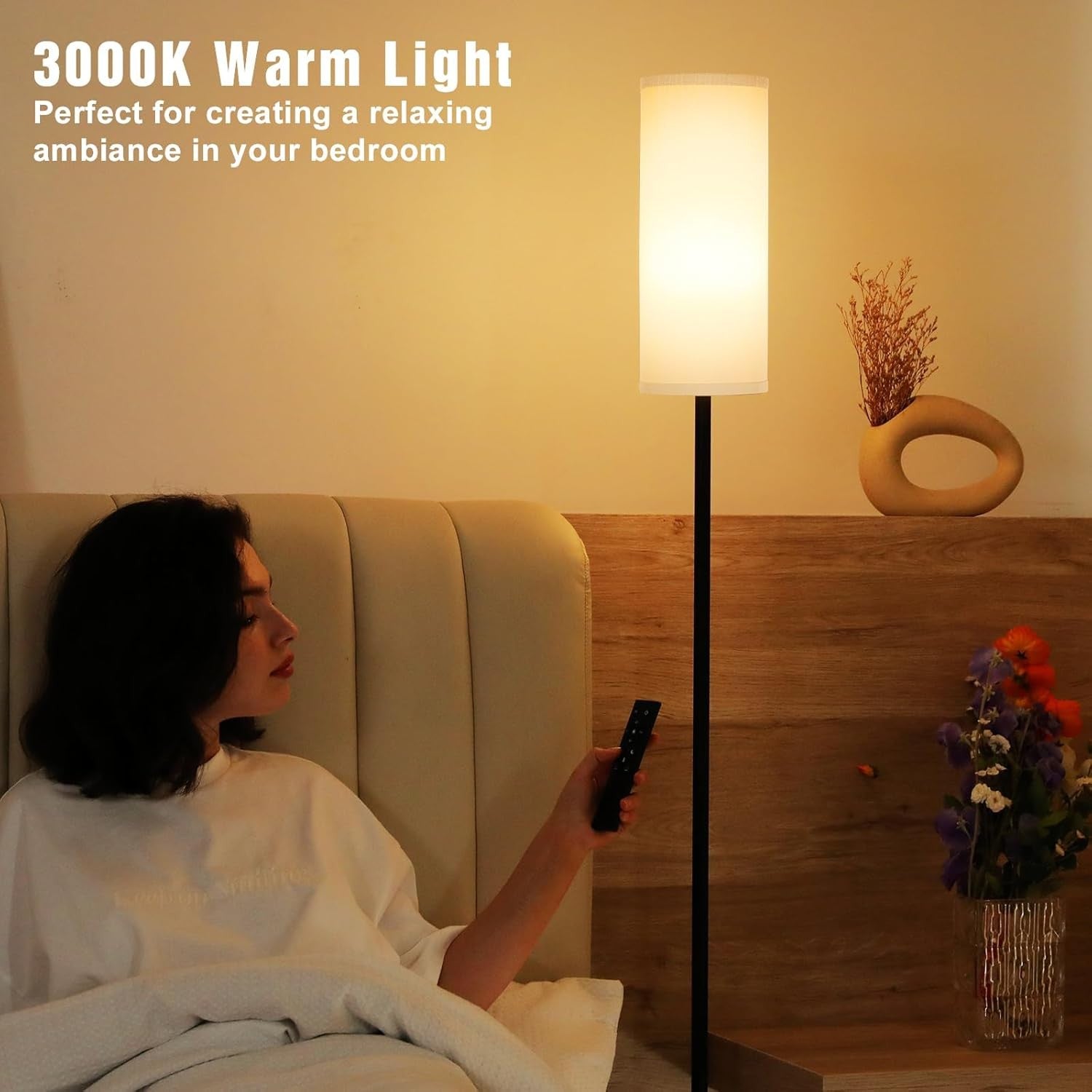 Grey Corner Floor Lamp Remote Control Dimmable Standing Light Living Room