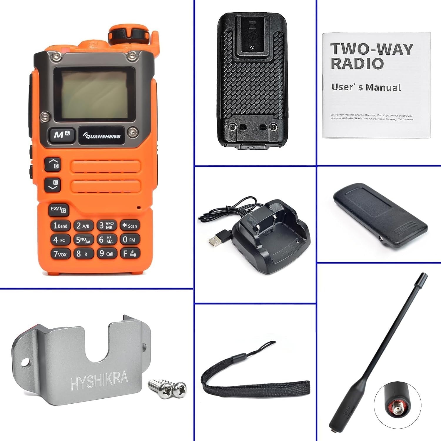 Dual Band Walkie Talkie VHF UHF NOAA Long Range Orange Radio Holder