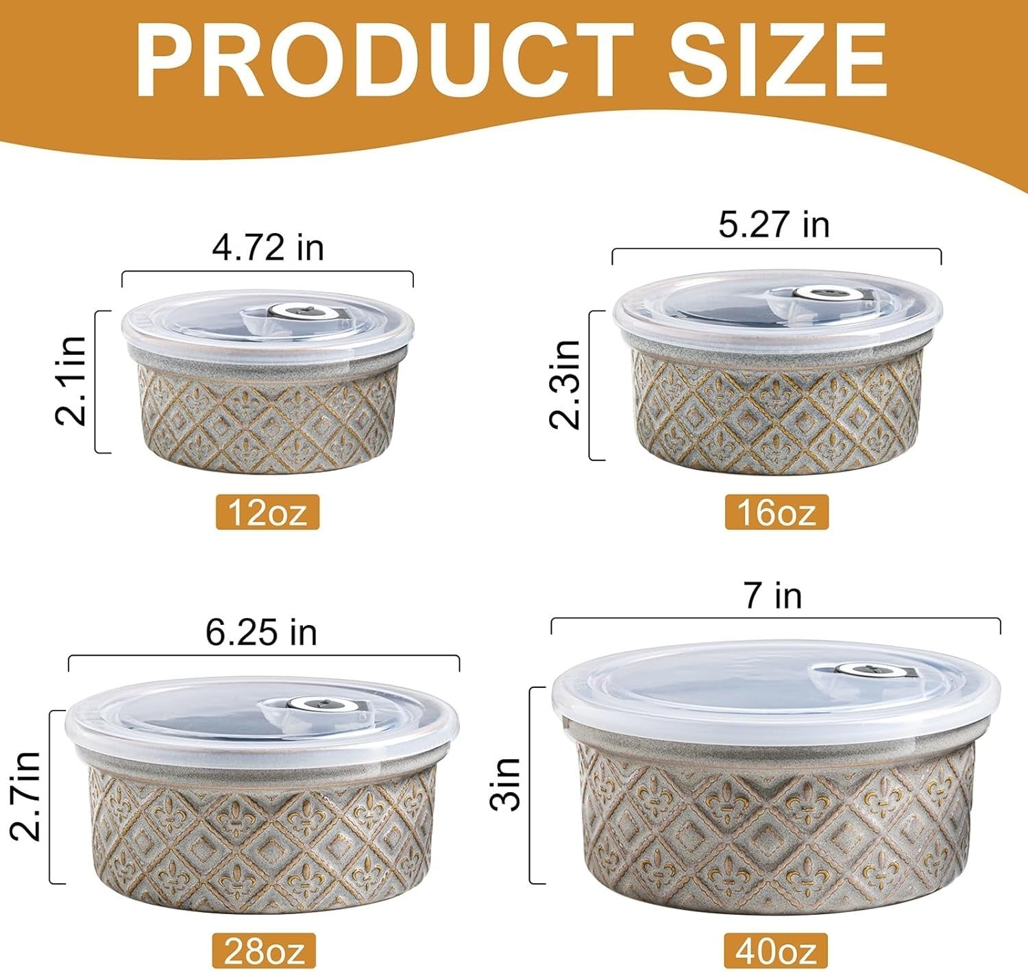 Ceramic Mixing Bowls with Airtight Lids Nesting Salad Storage Set