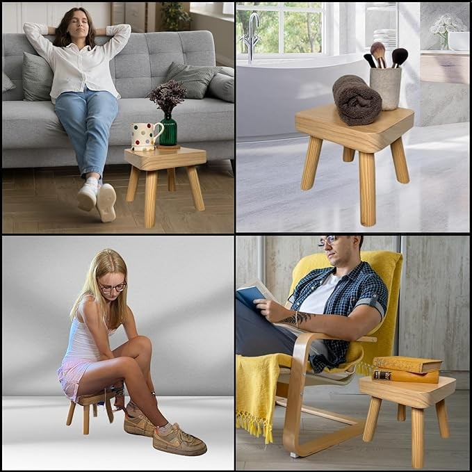 Small Wooden Plant Stand Stool Rustic Side Table Indoor Flower Pot Holder