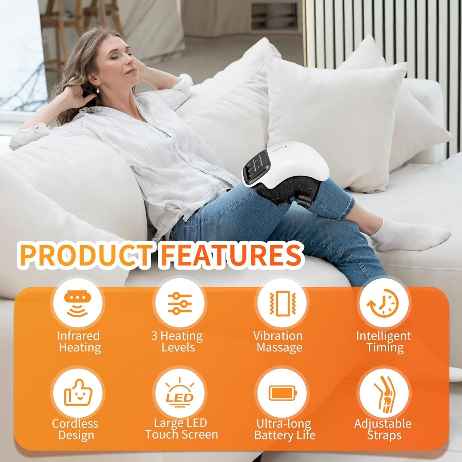 Cordless Knee Massager Vibration Therapy Wrap with Heat Pain Relief Arthritis