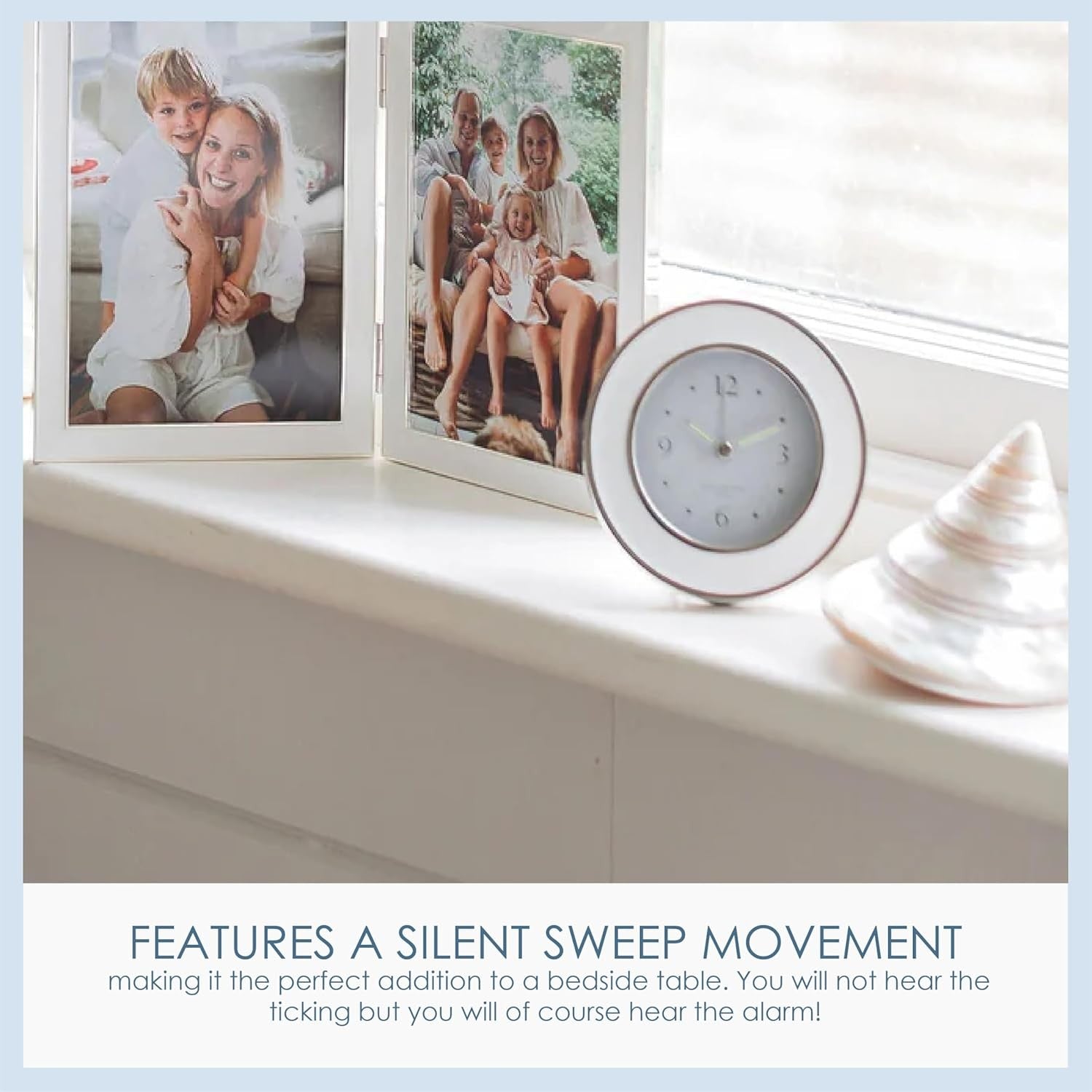 Silent Sweep Battery Alarm Clock Compact Bedside Home Office Decor