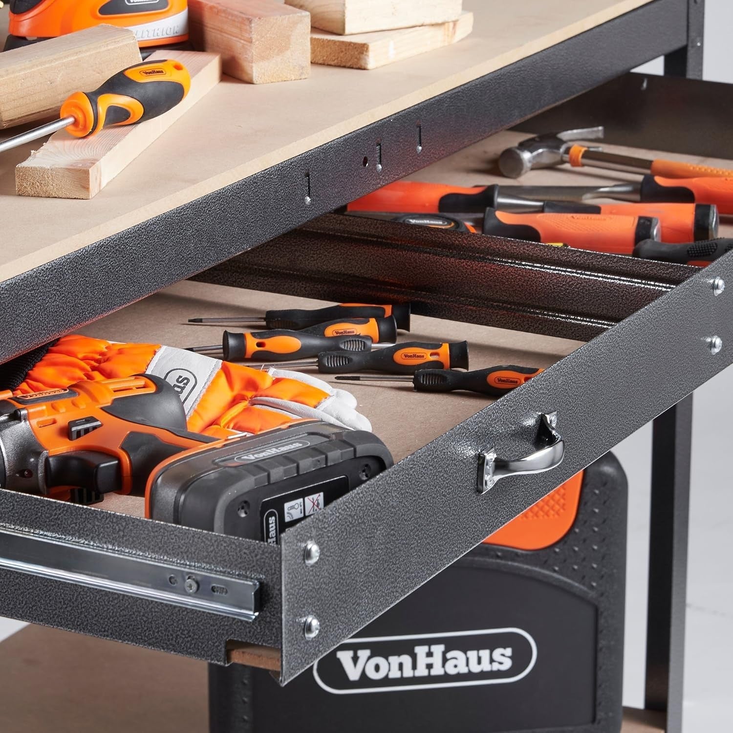 Garage Workbench with Pegboard Drawer Shelf 230kg Steel Frame 120cm Wide
