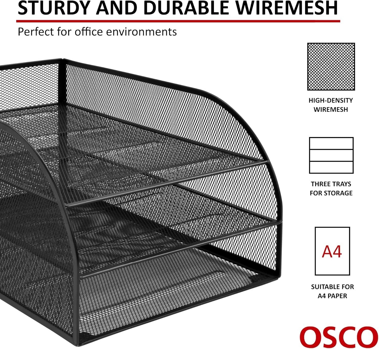 Black Wire Mesh Desk Organiser 2-Tier Document Tray A4 Filing