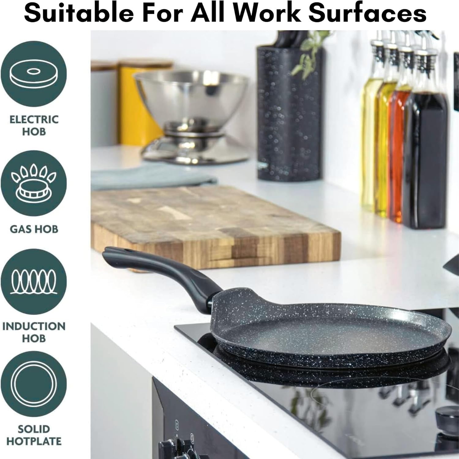 30cm Non-Stick Crepe & Pancake Pan Induction Gas Electric Tawa Cool-Touch Handle
