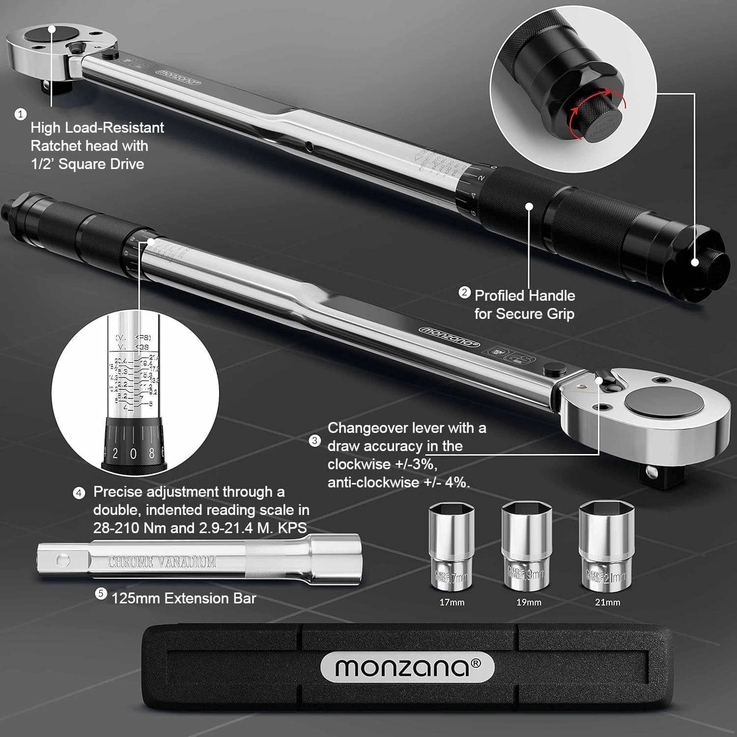 3 Ton Trolley Jack 135–400mm + Torque Wrench Set 40–210Nm Car SUV Lift w/ Cases