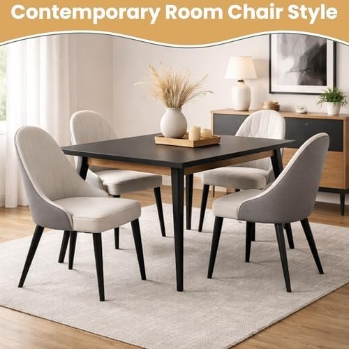 Grey Faux Leather Dining Chairs Set of 4 Padded Upholstered Kitchen Seats