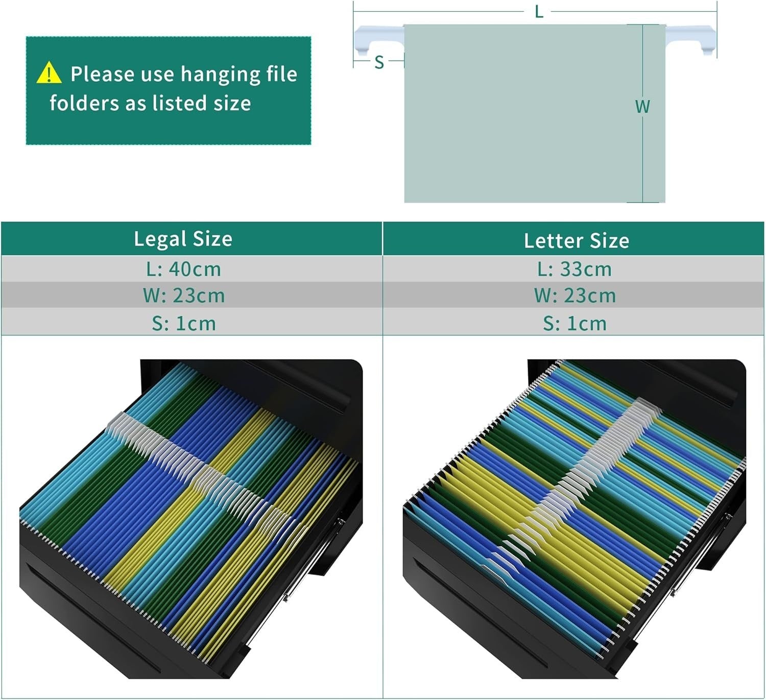 Black Mobile Filing Cabinet 3 Drawer Lockable 64cm Rolling Office