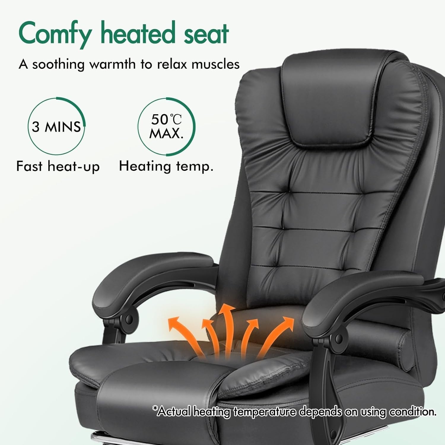 Executive Office Chair Massage Heated Gaming Recliner Grey Faux Leather Ergonomi