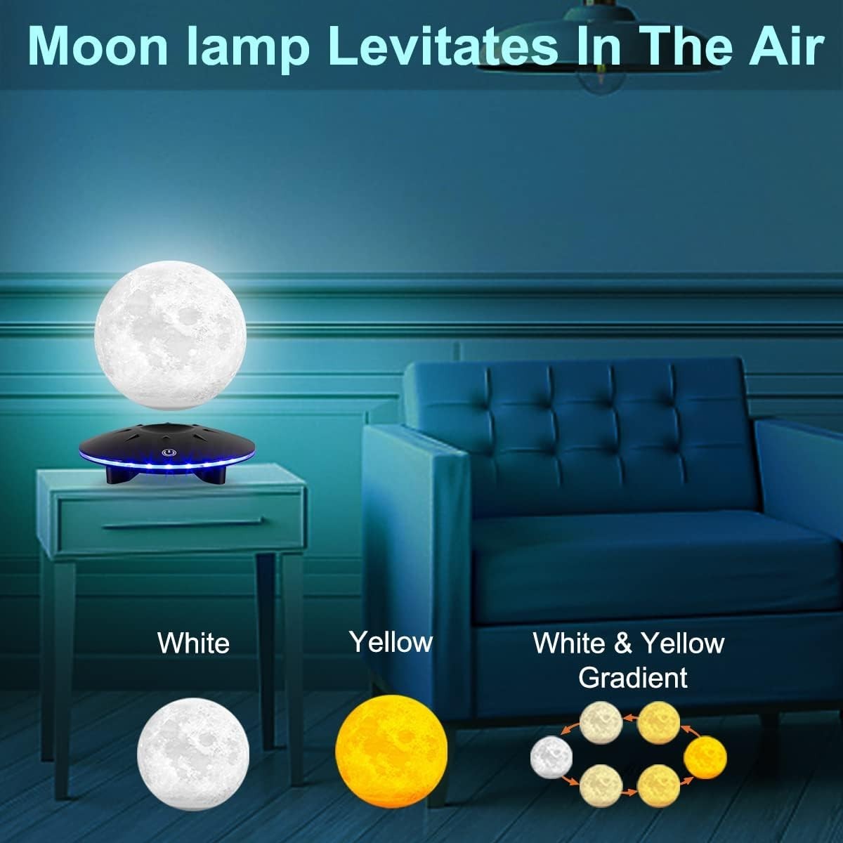 Levitating Moon Lamp Magnetic Floating 3D LED Night Light Touch Control