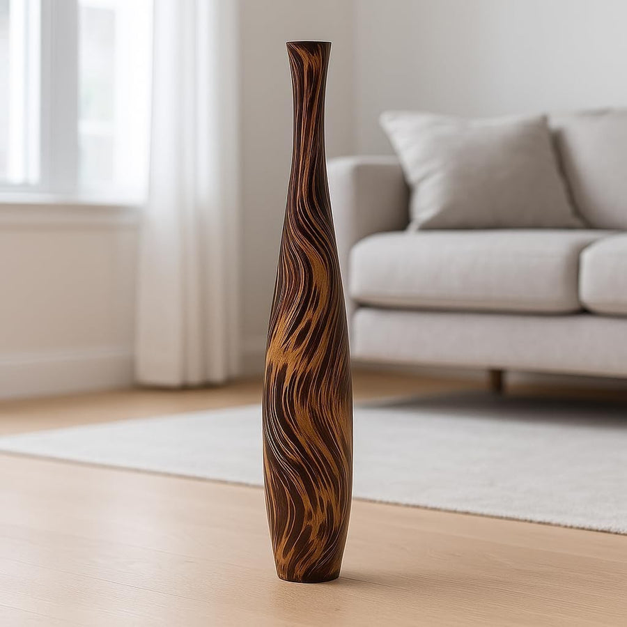 Tall Wooden Floor Vase 70cm – Rustic Farmhouse Pampas Grass Home Decor