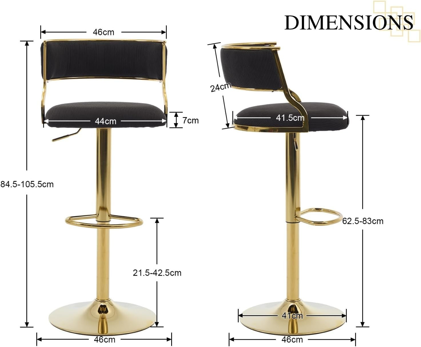 Black Velvet Swivel Bar Stools Set of 2 – Adjustable Counter Chairs