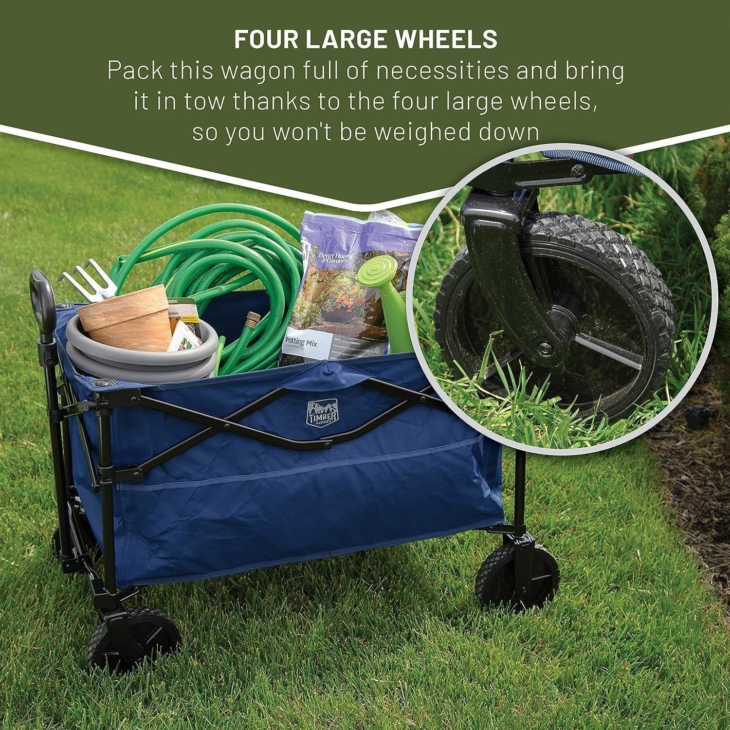 Dark Blue Folding Camping Wagon 225lb Heavy Duty Outdoor Trolley