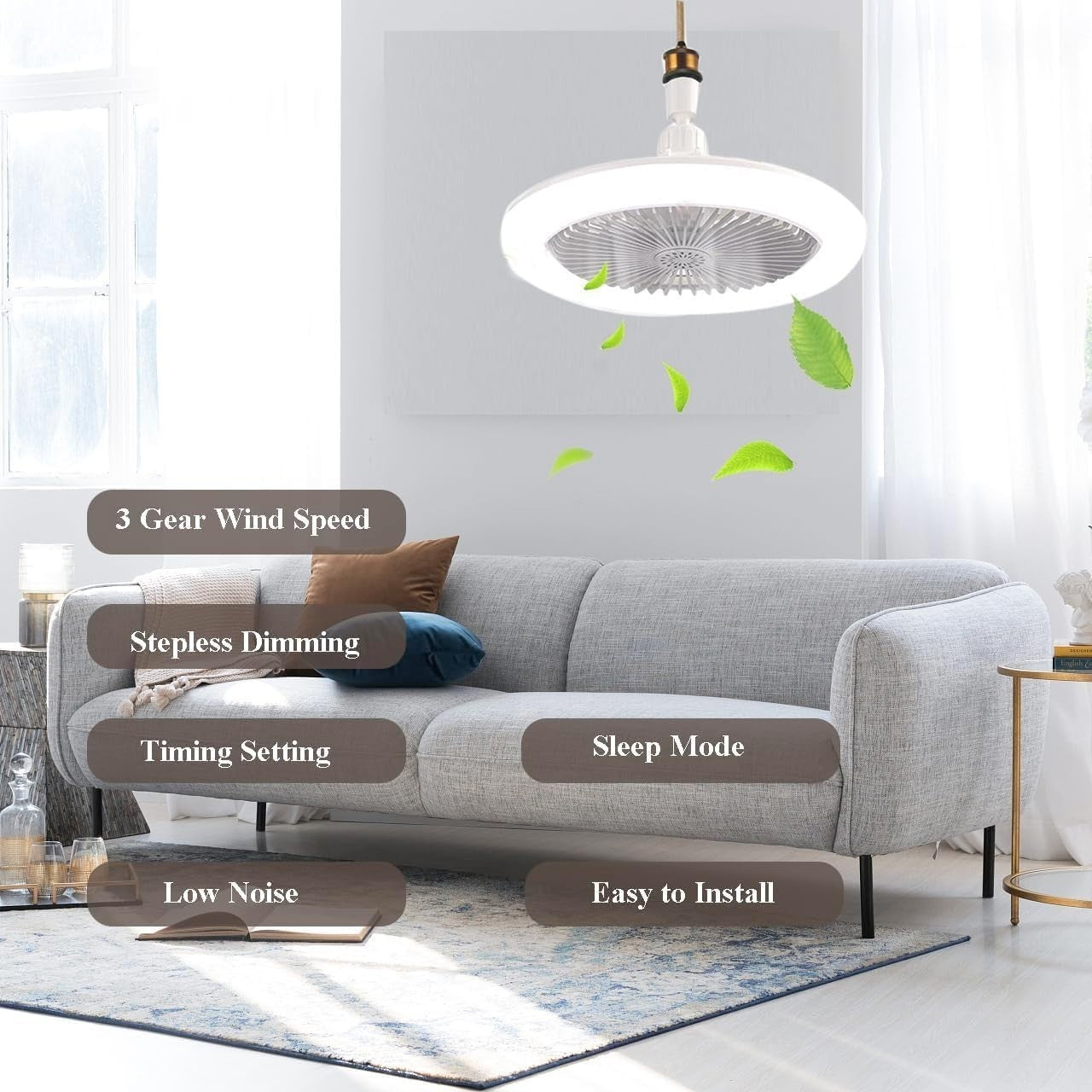 30W Ceiling Fan, 3 Speeds, 3 Color Dimmable LED, Remote, Modern Design