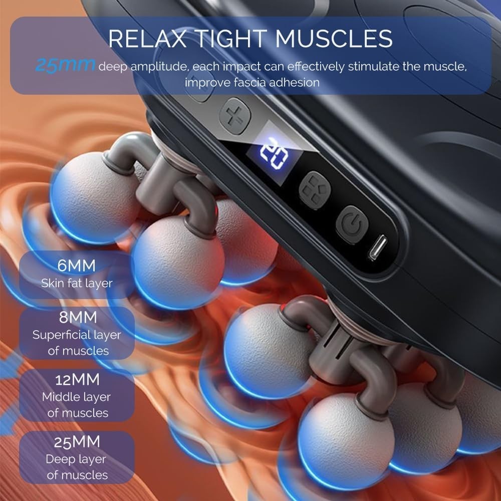 Deep Tissue Massage Gun 16 Head Multi-Node Heated Muscle Relief Full Body