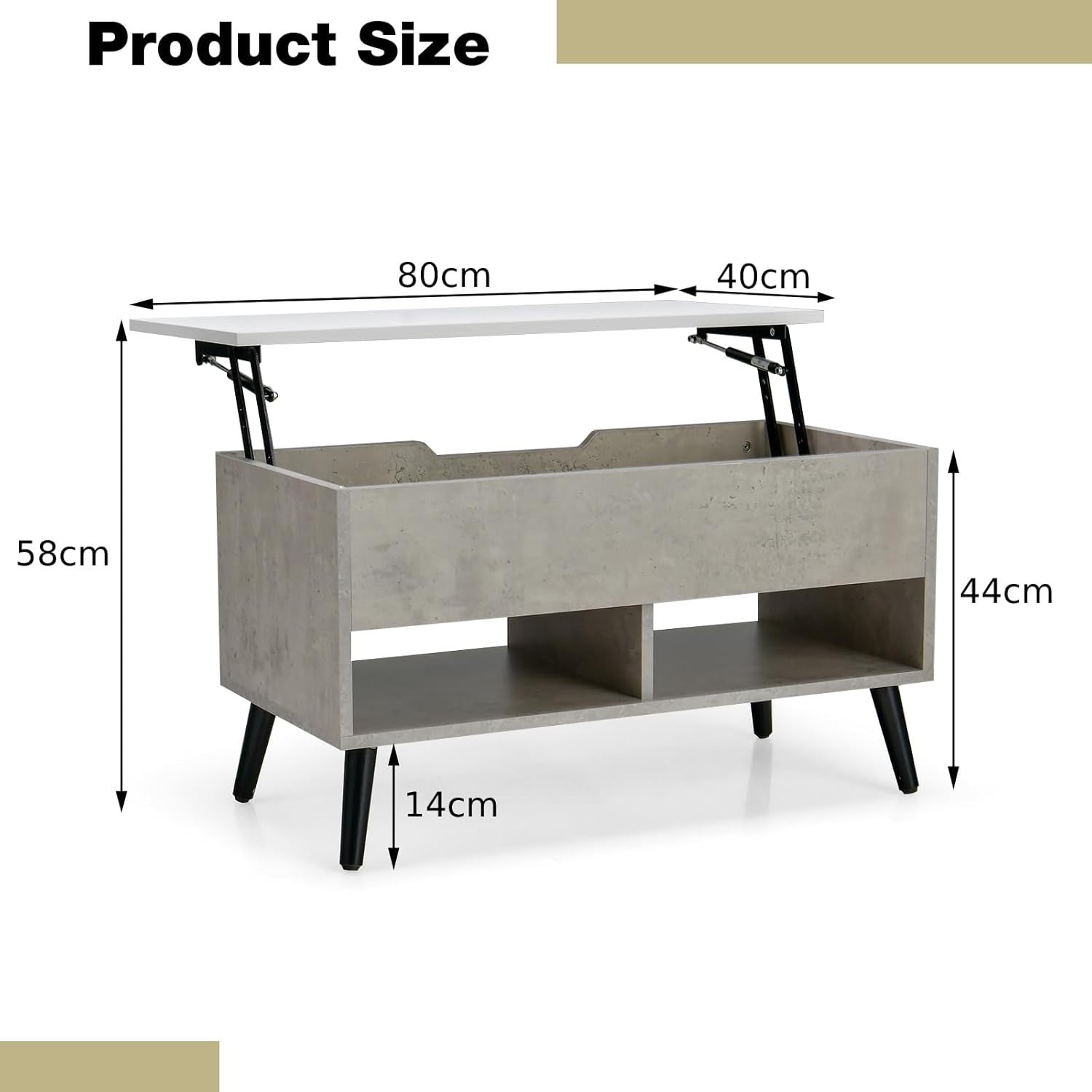 Grey Lift Top Coffee Table with Storage & Shelves – Adjustable, 80cm Modern