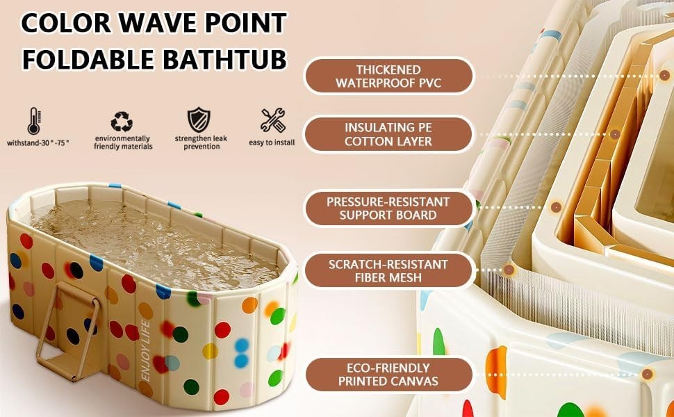 Portable Folding Bathtub SPA Sauna Ice & Hot Bath 1.5m Polka 1-2 People No Lid