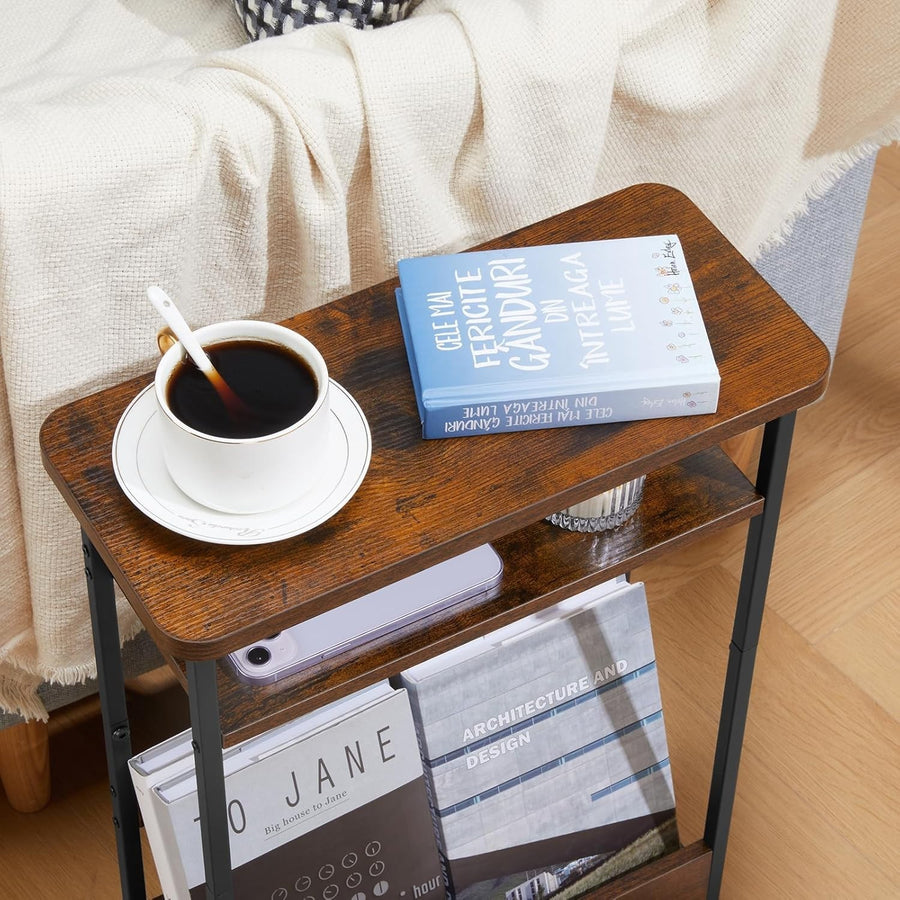 Narrow Rustic Brown Bedside Table 18x40x55cm, Storage Shelf, Slim Design