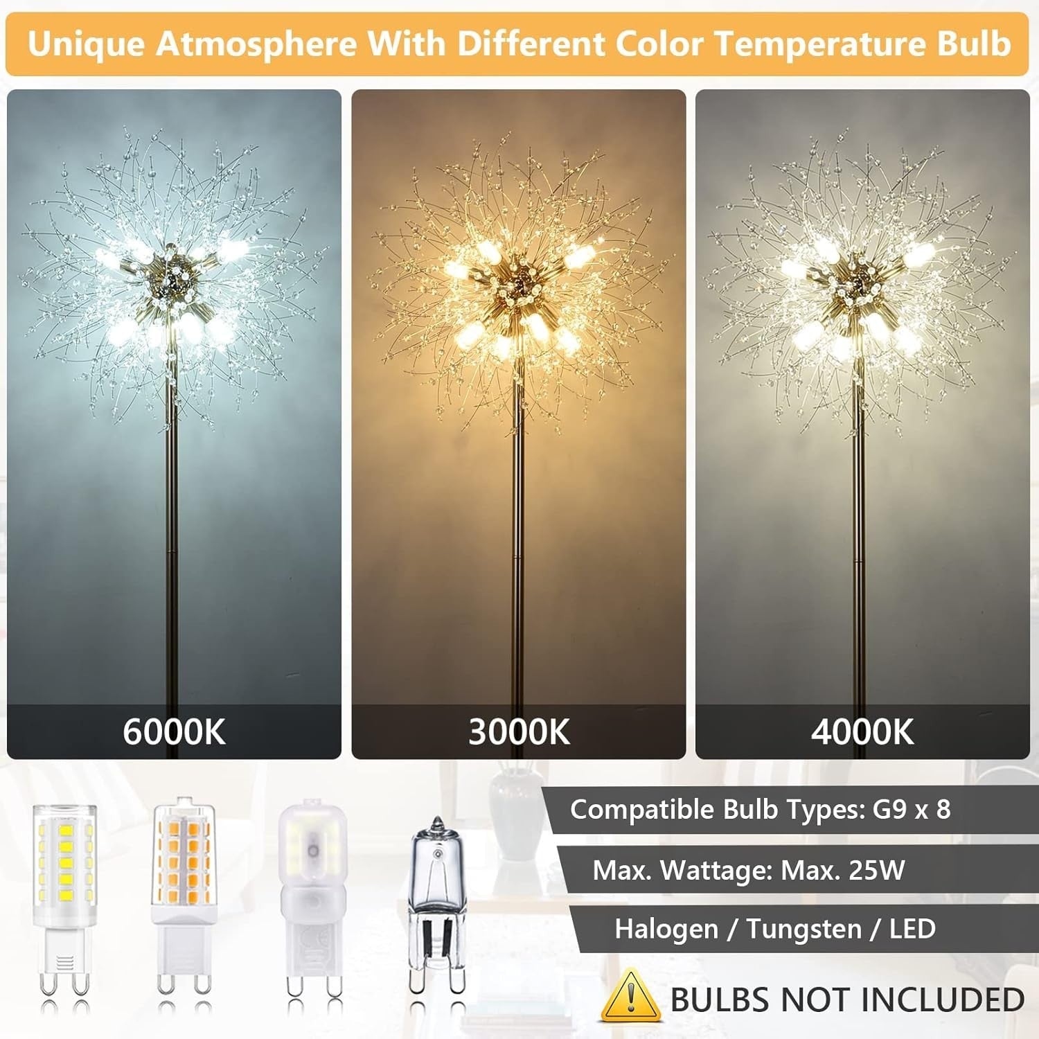 Elegant Crystal Fireworks Floor Lamp, 8-Light with Foot Switch, 175cm