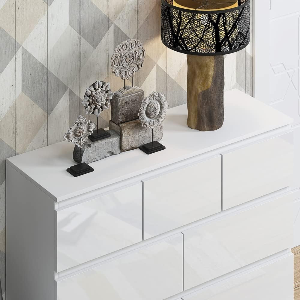 White Gloss 7 Drawer Chest Cabinet Modern Bedroom Storage Dresser