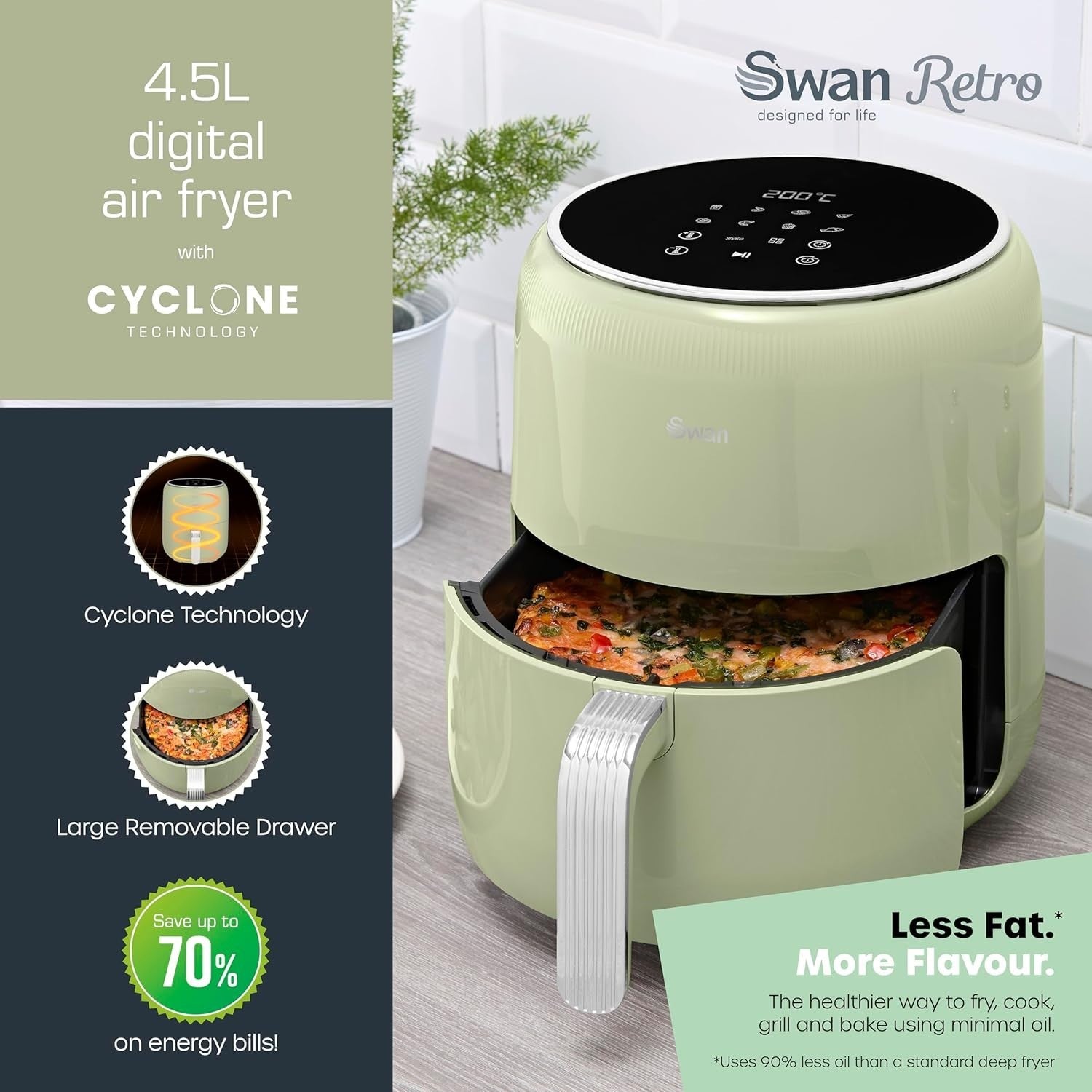 Retro Digital Air Fryer 4.5L | 8 Presets Fast Healthy Cooking Cyclone Tech