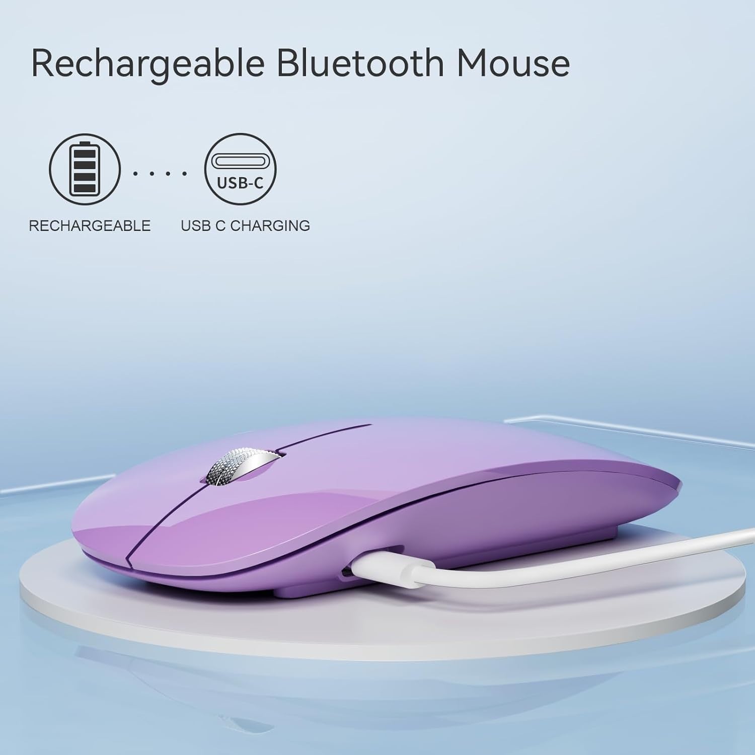 Slim Silent Bluetooth Mouse Triple Mode USB C Rechargeable Ultra Light Purple