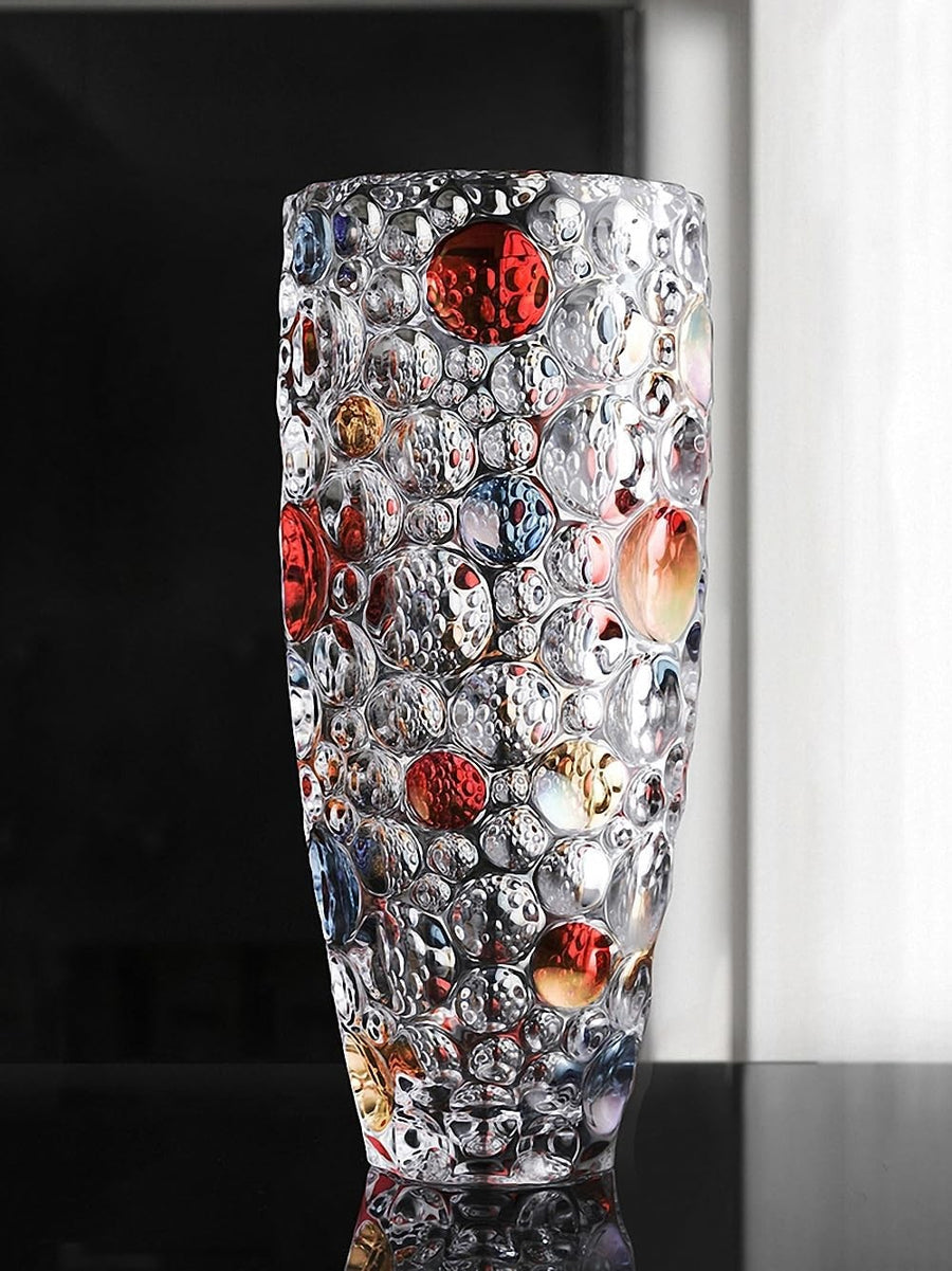 Large Crystal Glass Flower Vase 11.8in Colorful Dot Modern Home Décor