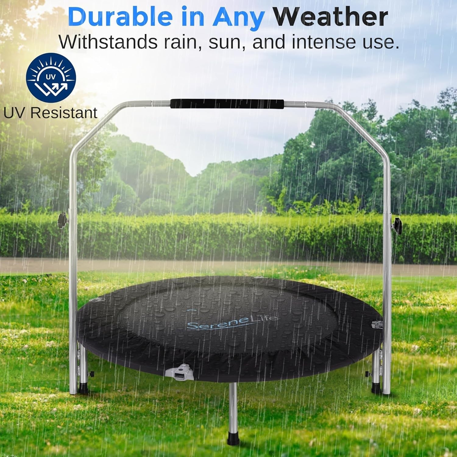 42” Foldable Mini Trampoline Indoor Outdoor Rebounder Adjustable Handle
