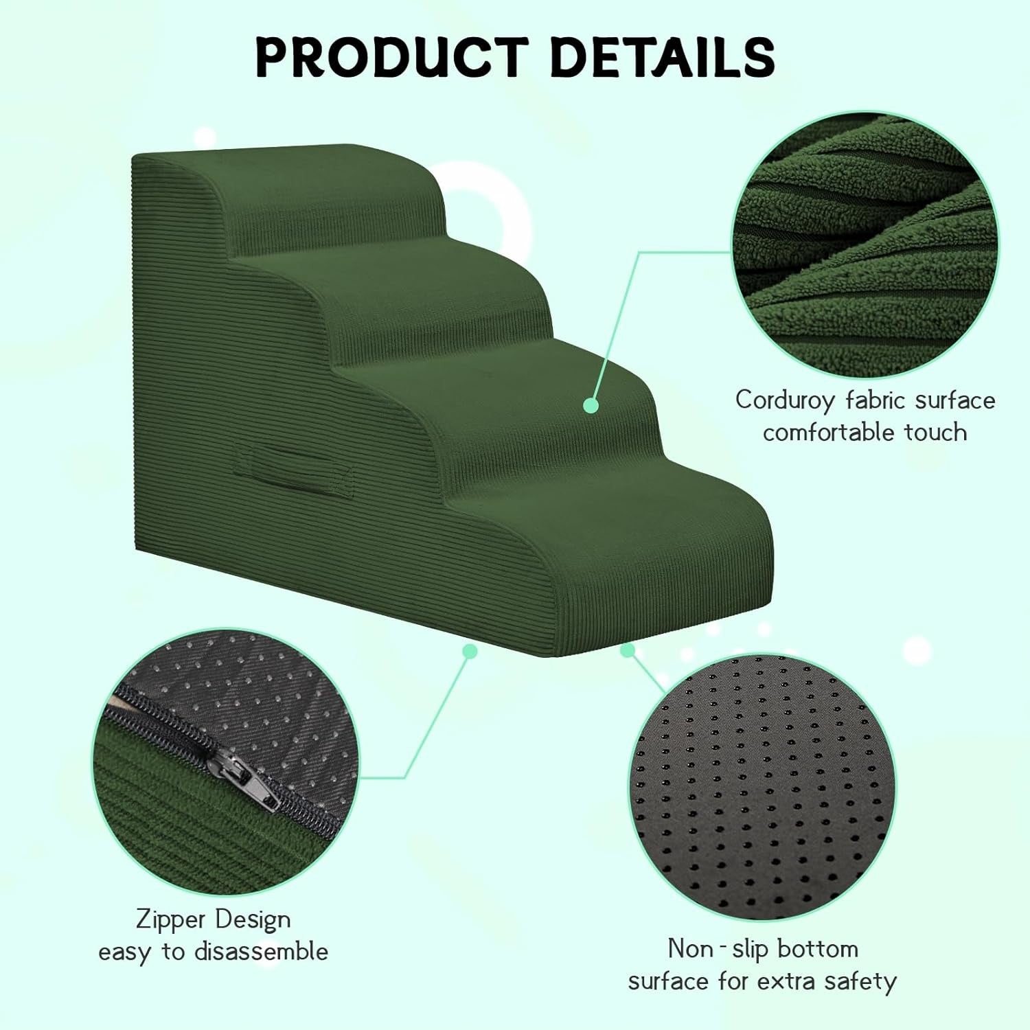 3-Step Dog Stairs Ramp Non-Slip Pet Steps Small Dogs Cats Green